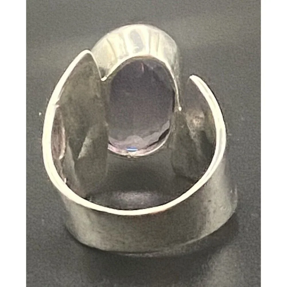 Amethyst 925 Silver Ring Bold Asymmetrical Oval Gem Quality  Sz 8.5 9.7 g Unisex - Picture 3 of 15